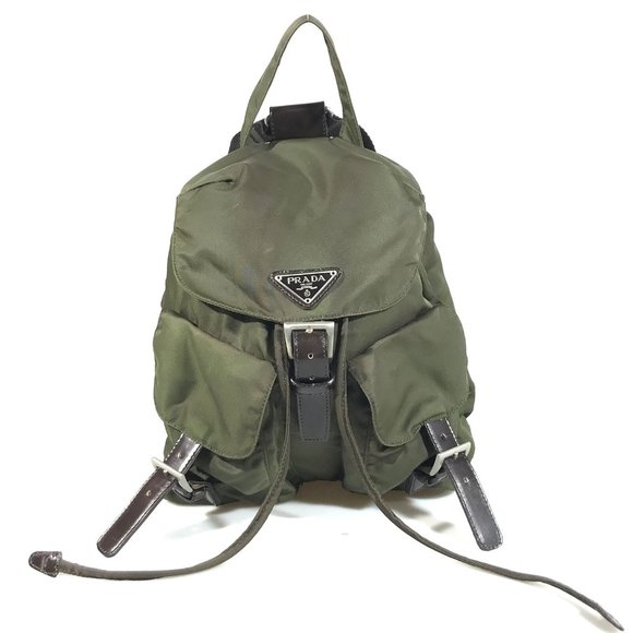 015203B V Prada Backpack Bag Khaki Nylon - Picture 1 of 8